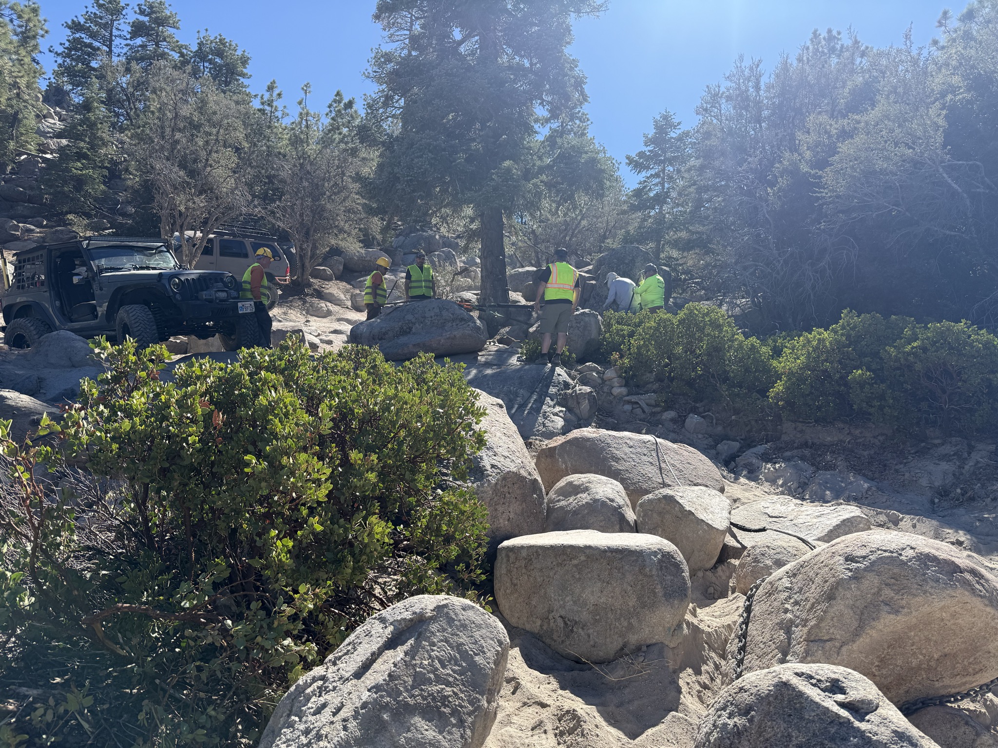 WayWeGos volunteers working among the boulders at the John Bull Gatekeeper.