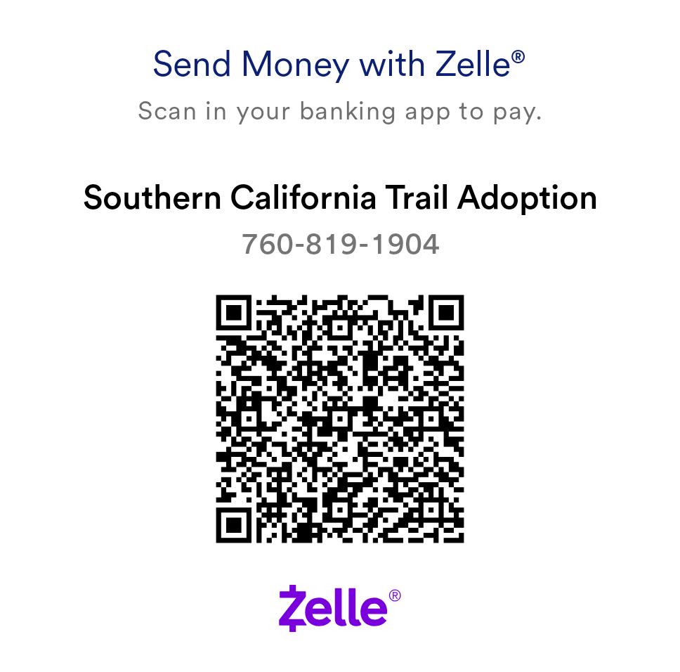 Zelle QR code for Southern California Trail Adoption